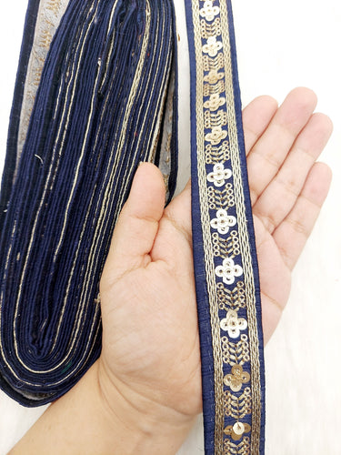 Art Silk Trim with Gold Embroidery and Sequins Indian Sari Border Trim By 3 Yards Decorative Trim Craft Lace, 10 Colours